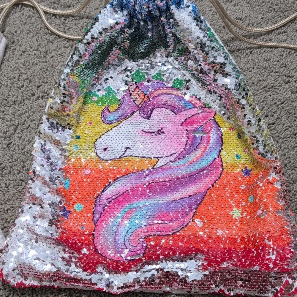 Unicorn Sequin Canvas Cinch Bag Little Girl Accessories‎